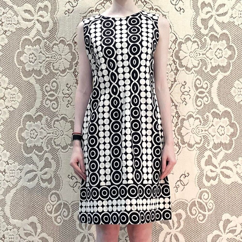 Vintage 1960s Mod Flutterbye Women's Geometric Black & White Dress | Made in USA